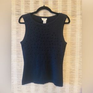 Cache Black Beaded Sleeveless Knit Tank Sz L   New No Tag